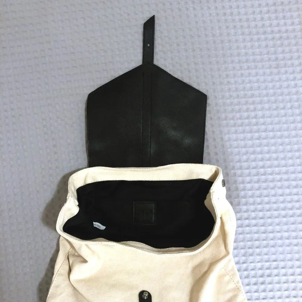 NWOT Deux Lux Black PU Leather White Canvas Backpack